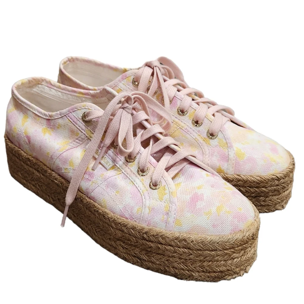 Superga LoveShackFancy Platform Canvas Espadrille Peach Sneaker Shoes 8.5